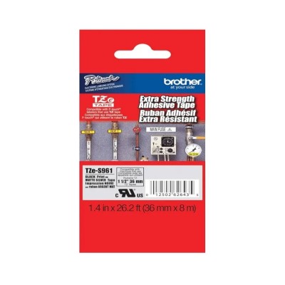 Cinta SuperAdhesiva Brother TZES961 Negro Sobre Plateado 36mm x 8m