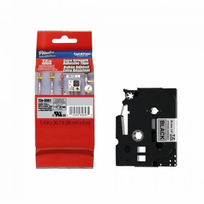 Cinta SuperAdhesiva Brother TZES961 Negro Sobre Plateado 36mm x 8m