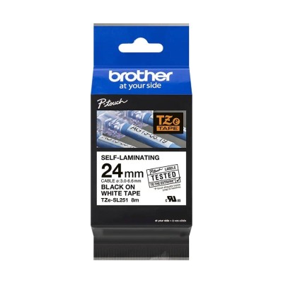 Cinta Brother TZESL251 Autolaminada Negro Sobre Blanco 24mm X 8
