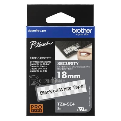 Cinta de Seguridad Brother TZE-SE4 Negro Sobre Blanco 18mm x 8m