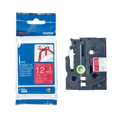 Cinta Satinada No Adhesiva Brother TZE-RW34 Dorado sobre rojo oscuro 12mm x 4m