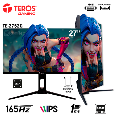 Monitor Teros TE-2752G, 27" Plano IPS, 165Hz, 1920x1080, Full HD, HDMI, DP, VESA, FREESYNC