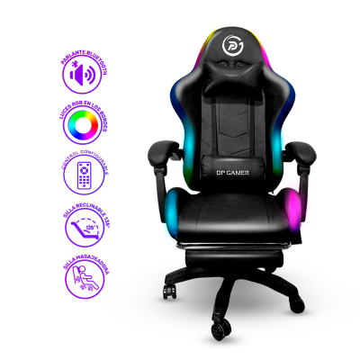 Silla DP Gamer PRO-BK luz RGB Masajeador y Parlantes Black