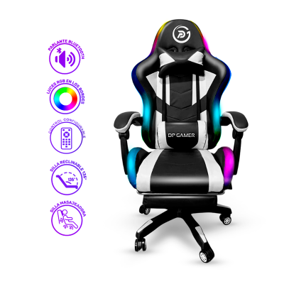 Silla DP Gamer PRO-WT luz RGB Masajeador y Parlantes White