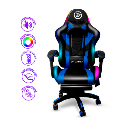 Silla DP Gamer PRO-BL luz RGB Masajeador y Parlantes Blue
