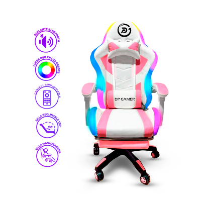 Silla DP Gamer PRO-PK luz RGB Masajeador y Parlantes Pink