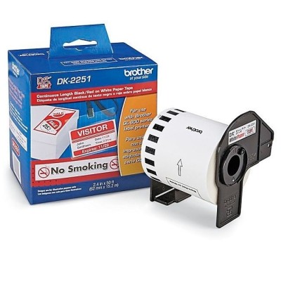 Cinta Brother DK-2251 Continuo 62mm x 30mts Negro/Rojo Sobre Blanco